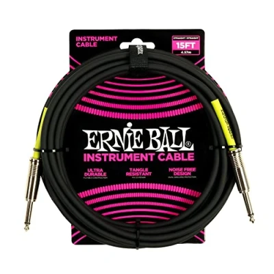 Afbeelding van Ernie Ball Instrumentkabel, rechte connector, 4,6 m, zwart