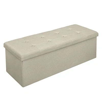 Afbeelding van WOLTU SH11cm Opvouwbare opbergbank, poef, kruk met groot draagvermogen van 300 kg, opbergkist voor binnen, voetensteun, gevoerd, linnen, capaciteit 118 l, 110 x 37,5 38 cm, beige