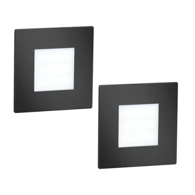 Afbeelding van ledscom.de LED trapverlichting / FEX voor binnen en buiten, vierkant, zwart, 85x85mm, koud wit, 2 stuks