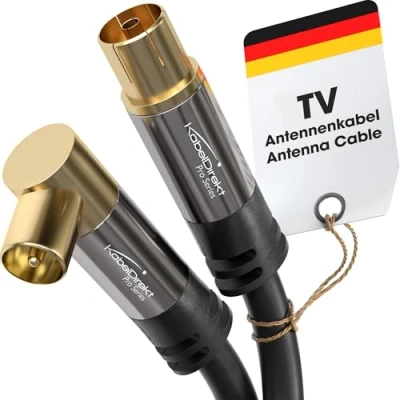 Afbeelding van KabelDirekt 7,5 M HDTV antennekabel (75 ohm, haakse (90) connector &gt; rechte F coaxaansluiting, coaxkabel voor tv, HDTV, radio, DVB T2, C, S, hoekstekker)
