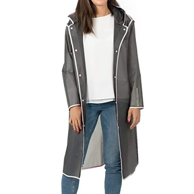 Afbeelding van Semi transparante zwarte regenjas City Trench met witte bies L