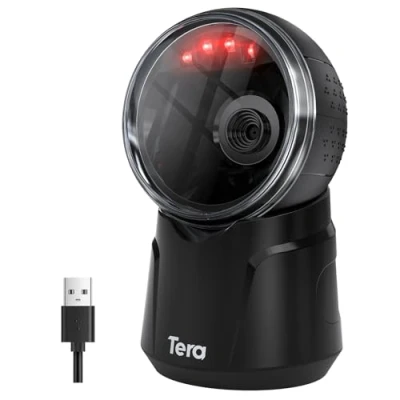 Afbeelding van Tera Omnidirectionele desktop barcodescanner: 1D 2D QR Handsfree USB bedrade barcodescanner verstelbare scankop voor POS Supermarkt winkel Mobiele betaling