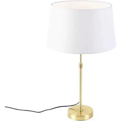 Afbeelding van QAZQA Tafellamp goudmessing met linnen kap wit 35 cm Parte