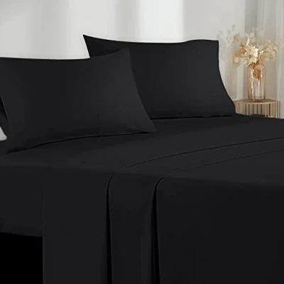 Afbeelding van Poligino Beddengoed voor tweepersoonsbed, van microvezel, hoeslaken met hoeken 180 x 200 cm, bovenlaken 260 280 2 kussenslopen 50 80 zwart