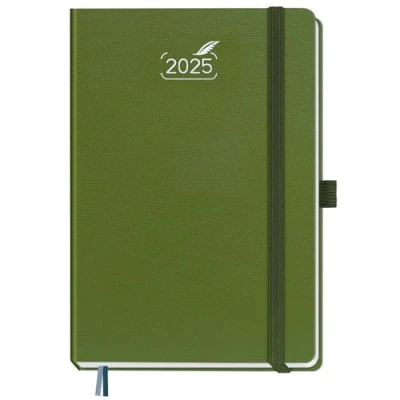 Afbeelding van agenda 2025 BEZEND 2025, A5 hardcover, weekplanner met wekelijkse notities en van januari tot december 25, 120 g/m² papier gestippelde notitiepagina&#039;s, olijfgroen