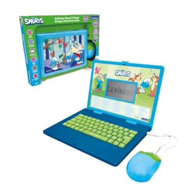 Afbeelding van Lexibook, Les Schtroumpfs, Ordinateur éducatif bilingue Français/Anglais, Jouet pour Enfants avec 124 activités de Langue, écriture, mathématiques, logique, Musique et Jeux, Bleu, JC598SFi1
