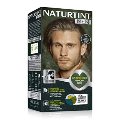 Afbeelding van Naturtint Men Permanente haarkleur zonder ammoniak, 100% dekking van wit haar, speciaal voor mannen, natuurlijke en duurzame kleur, ingrediënten, 7N hazelnootblond, 170 ml