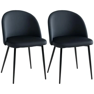 Afbeelding van HOMCOM Set van 2 eetkamerstoelen, Scandinavische keukenstoel, gestoffeerde fluwelen stoel met taps toelopende metalen poten, voor woonkamer, eetkamer, zwart