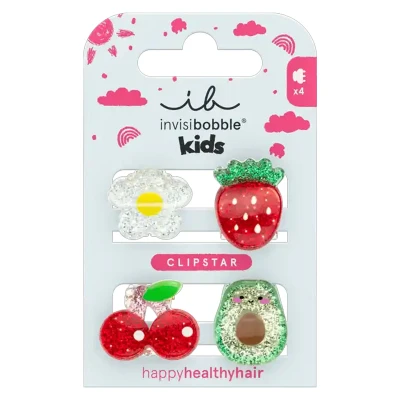 Afbeelding van invisibobble CLIPSTAR KIDS FRUTTI FUN Set van 4 kleurrijke en glinsterende haarspelden voor gezond haar, fruit bloemendesign, perfect kinderen
