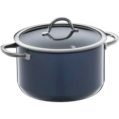 Afbeelding van WMF Fusiontec Inspire Grote inductiekookpan met deksel van glas en high tech keramiek, krasbestendig, ongecoating, donkerblauw, 24 cm, Made in Germany