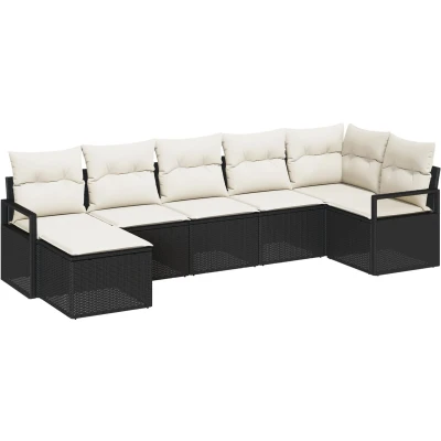 Afbeelding van vidaXL 7 delige Tuin Sofa Set met Kussens Zwart Poly Rattan