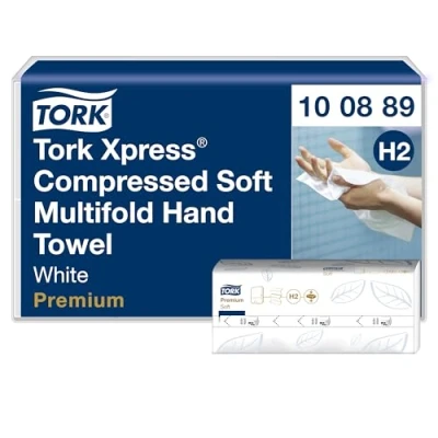 Image de Essuie mains interfoliés doux comprimés blancs H2, 2 plis Tork