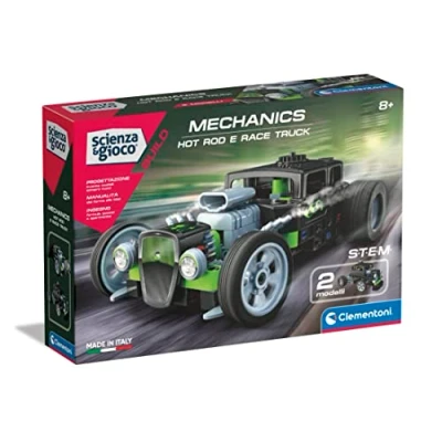 Afbeelding van Clementoni Science Build Hot Rod en Race Truck Set kinderconstructies, mechanische werkplaats, wetenschappelijk spel 8 jaar (Italiaanse versie) gemaakt in Italië, kleur, 19335