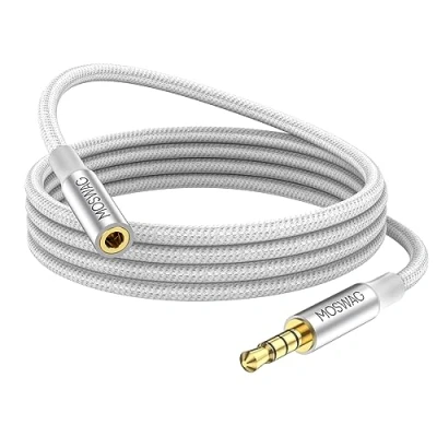 Afbeelding van MOWAG Verlengkabel 3,5 mm lang 3 m TRRS hoofdtelefoonkabel 4 pins mannelijk naar vrouwelijk nylon gevlochten compatibel met autoradio&#039;s, smartphones, koptelefoons, tablets