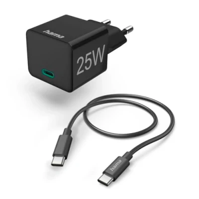 Afbeelding van Hama Snellader Met Oplaadkabel Usb C Mini Oplader Pd 25W 1 M Zwart