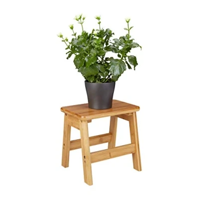 Afbeelding van Relaxdays krukje bamboe opstapje kruk badkamer kinderkruk tafeltje planten