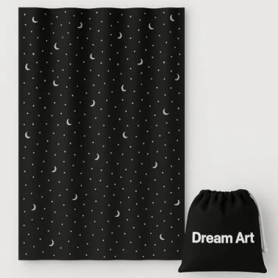 Afbeelding van Dream Art Anywhere Draagbaar tijdelijk verduisteringsgordijn / verstelbare verduisteringsgordijnen met zuignappen voor slaapkamer of reizen, zwart gordijn zilveren maan en sterren, 1 stuk