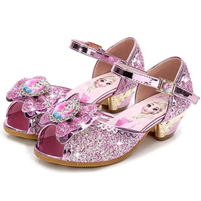 Afbeelding van FStory&amp;Winyee Prinsessensandalen voor meisjes, hoge hak, pailletten, kristal, ijskoningin kostuum, carnaval, party, show, dansbal, Roze, 36 EU