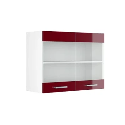 Afbeelding van Vicco Glazen keukenkast R Line, Bordeauxrode hoogglans/Wit, 80 cm