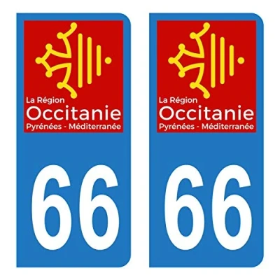 Afbeelding van HADEXIA Stickers voor nummerplaat, auto, departement 66 Pyrénées Oriëntaalse logo, regio van Okzitanië