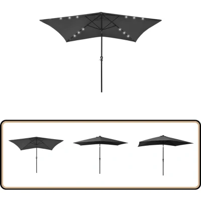 Afbeelding van Parasol met LED&#039;s en stalen paal 2x3 m antracietkleurig