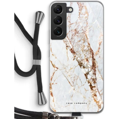 Afbeelding van Case Company® hoesje met Koord geschikt voor Samsung Galaxy S22 Goud marmer Telefoonhoesje Zwart Bescherming aan alle Kanten en Over de Schermrand