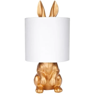 Afbeelding van BRUBAKER Tafel of Nachtlamp Goud Konijn Tafellamp met Keramische Voet en Stoffen Kap 42 cm Hoog, Wit