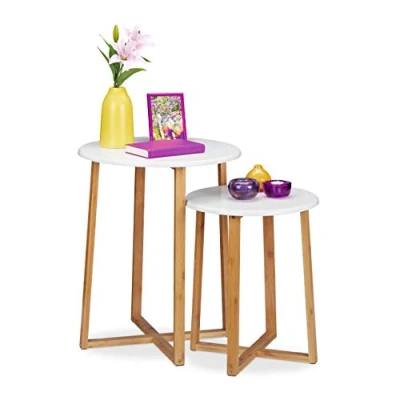 Afbeelding van Relaxdays Bijzettafel set van 2 salontafel rond plantentafel mimiset koffietafel