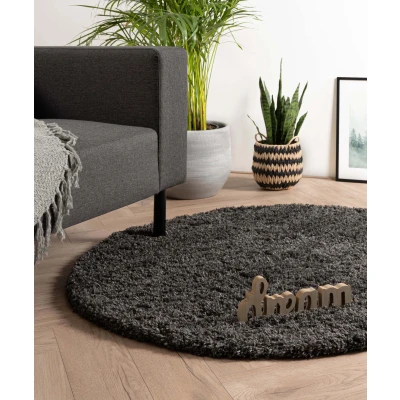 Afbeelding van Rond Hoogpolig Vloerkleed Cozy Shaggy Donkergrijs 120 Cm