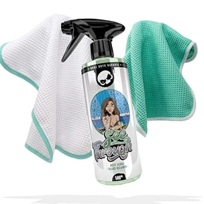 Afbeelding van detailmate Nuke Guys See Through Autoruitenreinigingsset 500 ml met twee microvezelwafeldoeken, 450 g/m², 35 x cm, raamreinigingsset microvezeldoeken