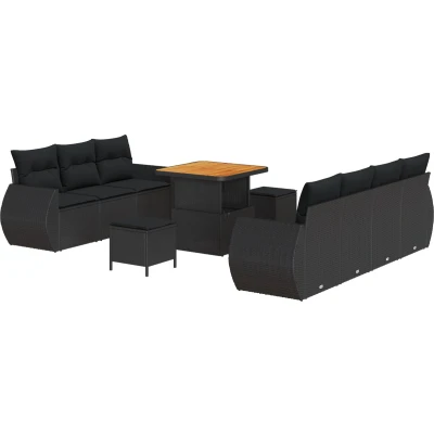 Afbeelding van vidaXL 10 delige Tuin Sofa Set met Kussens Zwart Poly Rattan Acacia