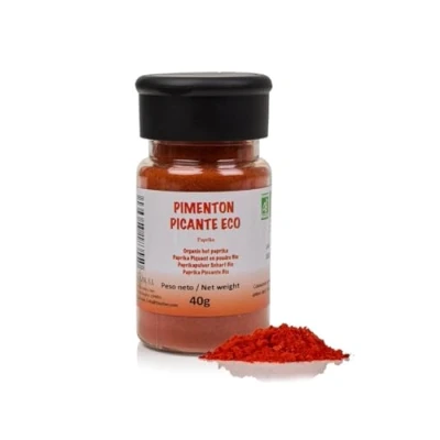 Afbeelding van FRISAFRAN Biologische Pikante Paprikapoeder 40 g Hete paprika Sterke gemalen Sterk uit Spanje Warm Geen additieven Oogst