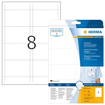 Afbeelding van Herma Special A4 90 x 60 mm kartonnen inzetstukken voor naambadges wit (200 stuks)