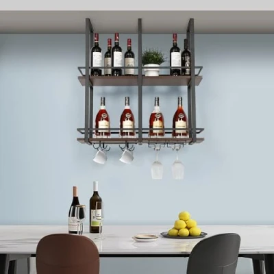 Afbeelding van Wijnrek Hubro zwart en walnootkleurig 80x30x85 cm [en.casa]