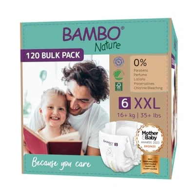 Afbeelding van BAMBO Nature Luiers Maat 6 (16+ kg) 120 stuks Maandbox 0% onnodige toevoegingen Ideaal voor de gevoelige huid Nordic Swan Ecolabel