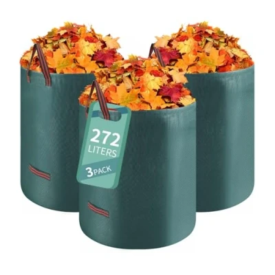 Afbeelding van Hibisaws 3 x 272 liter tuinafvalzakken met handgrepen, gemakkelijk mee te nemen, grote opvouwbare zakken en op bergen, vrijstaand/stabiele