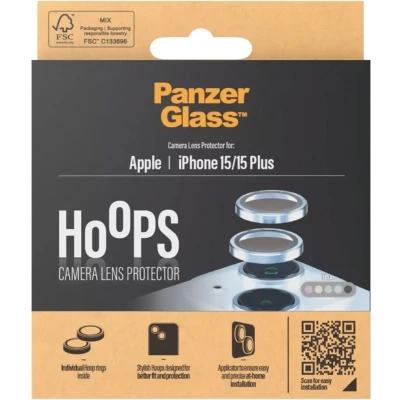 Afbeelding van PanzerGlass Optical Hoop Rings Geschikt voor Apple iPhone 15 / Plus Camera Lens Protector Glas Schokbestendig Krasbestendig met Applicator Blauw