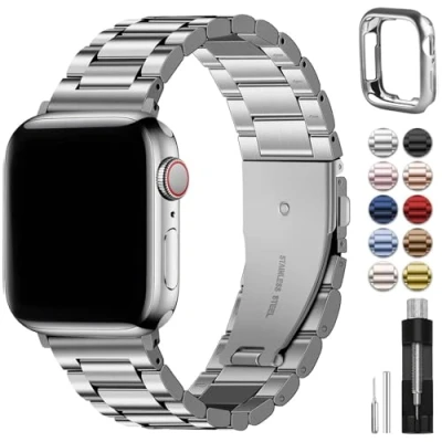 Afbeelding van Fullmosa compatibel met Apple Watch armband 38 mm/40 mm/41 mm, roestvrij staal voor Se 2 Series8, Series7, Series 6, 5, 4/3/2/1 (verzilverd,