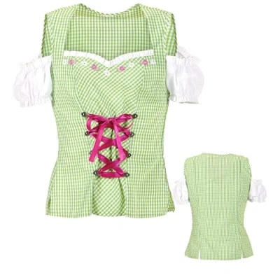 Afbeelding van Widmann Boeren Tirol &amp; Oktoberfest Kostuum Groene Geblokte Bertha Beierse Blouse Vrouw Grijs Small Bierfeest Verkleedkleding