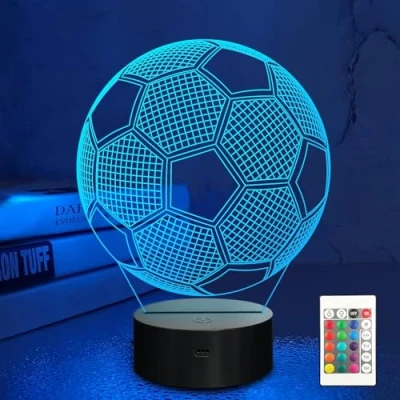 Afbeelding van MOUJUCHI Voetbal 3D illusie nachtlampje, 16 veranderende kleuren met afstandsbediening, ideaal cadeau voor kinderen en jongens