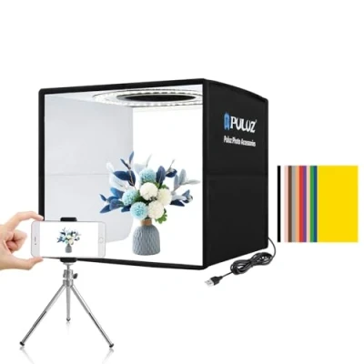 Afbeelding van PULUZ Mini fotostudio lichtbak, fotoshootingkit, draagbare opvouwbare fotografie lichtset met CRI &gt;95 96 stuks LED verlichting + 6 soorten dubbelzijdige kleur achtergronden voor kleine producten