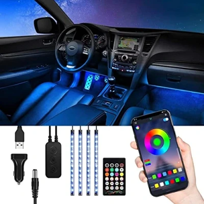 Afbeelding van Auto interieur LED verlichting, TASMOR RGB Bluetooth met APP, 48 LED&#039;s Meerkleurig waterdicht ontwerp voor auto, Muziek strip afstandsbediening 12V