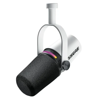 Image de Shure MV7+ Podcast Microphone. Enhanced Audio, LED Touch Panel, USB C &amp; XLR Outputs, Auto Level Mode, Digital Pop Filter, Reverb Effects, Podcasting, Streaming, Gen 2, Blanc (White)