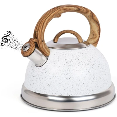 Afbeelding van Belle Vous White Texture Whistling Tea Kettle 3L Pot for Stovetop/Induction Hob Stainless Steel Hot Water Camping Teapot Tea/Coffee