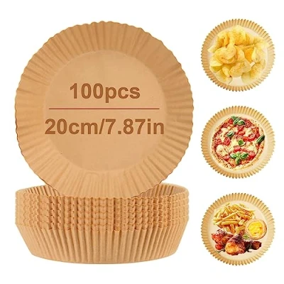 Afbeelding van 100 vellen bakpapier voor heteluchtfriteuse 20 cm wegwerp met antiaanbaklaag magnetron