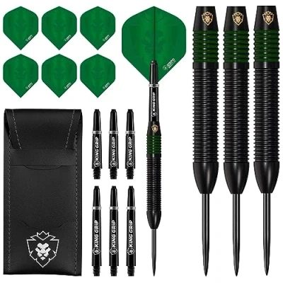 Afbeelding van KOTO Kingprove Black &amp; Green Brass Darts, 24 Gram Dartpijl Met Stahl Spitzen, Steeltip DartSet 3 Messing SteelDarts für Anfänger Hobbyisten, 6 Flights