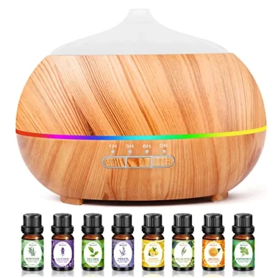 Afbeelding van Diffuser voor etherische oliën ultrasone luchtbevochtiger, aromatherapie, met 7 kleuren, ledverlichting, thuis, yoga, kantoor, spa, 500 ml