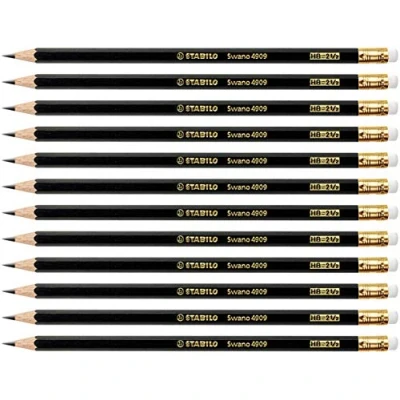 Afbeelding van Stabilo Swano HB potloden, zwart, met gum, 12 stuks
