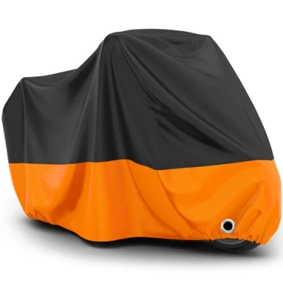 Afbeelding van Favoto Motorfiets waterdichte XXL Oxford stofdicht outdoor beschermhoes UV bescherming met gat voor hangslot gesp winddicht 245 x 105 125 cm zwart oranje