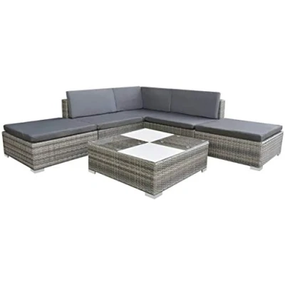 Image de vidaXL Salon de jardin 6 pcs avec coussins résine tressée gris3056988